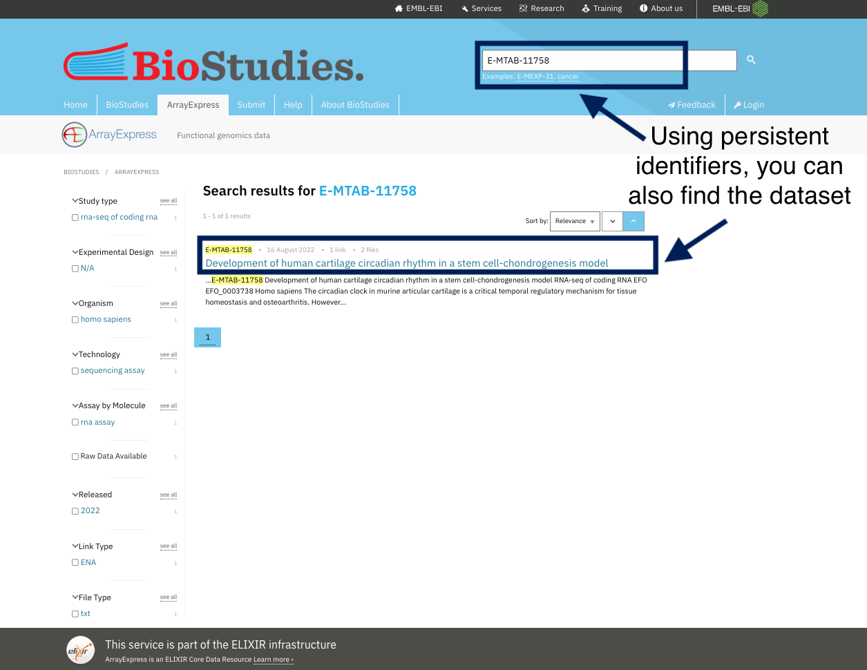 By indexing your dataset, you can retrieve it using its PID