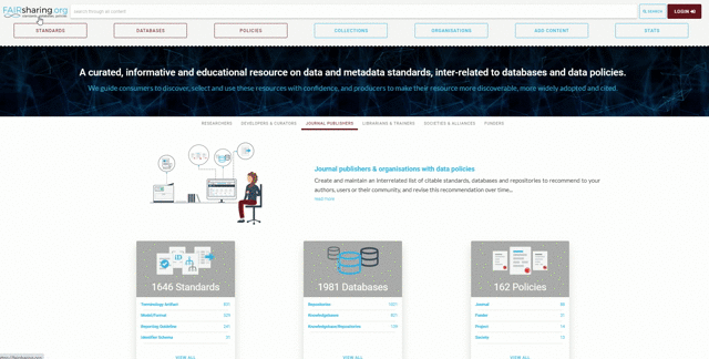 Screen recording showing the search process in FAIRsharing